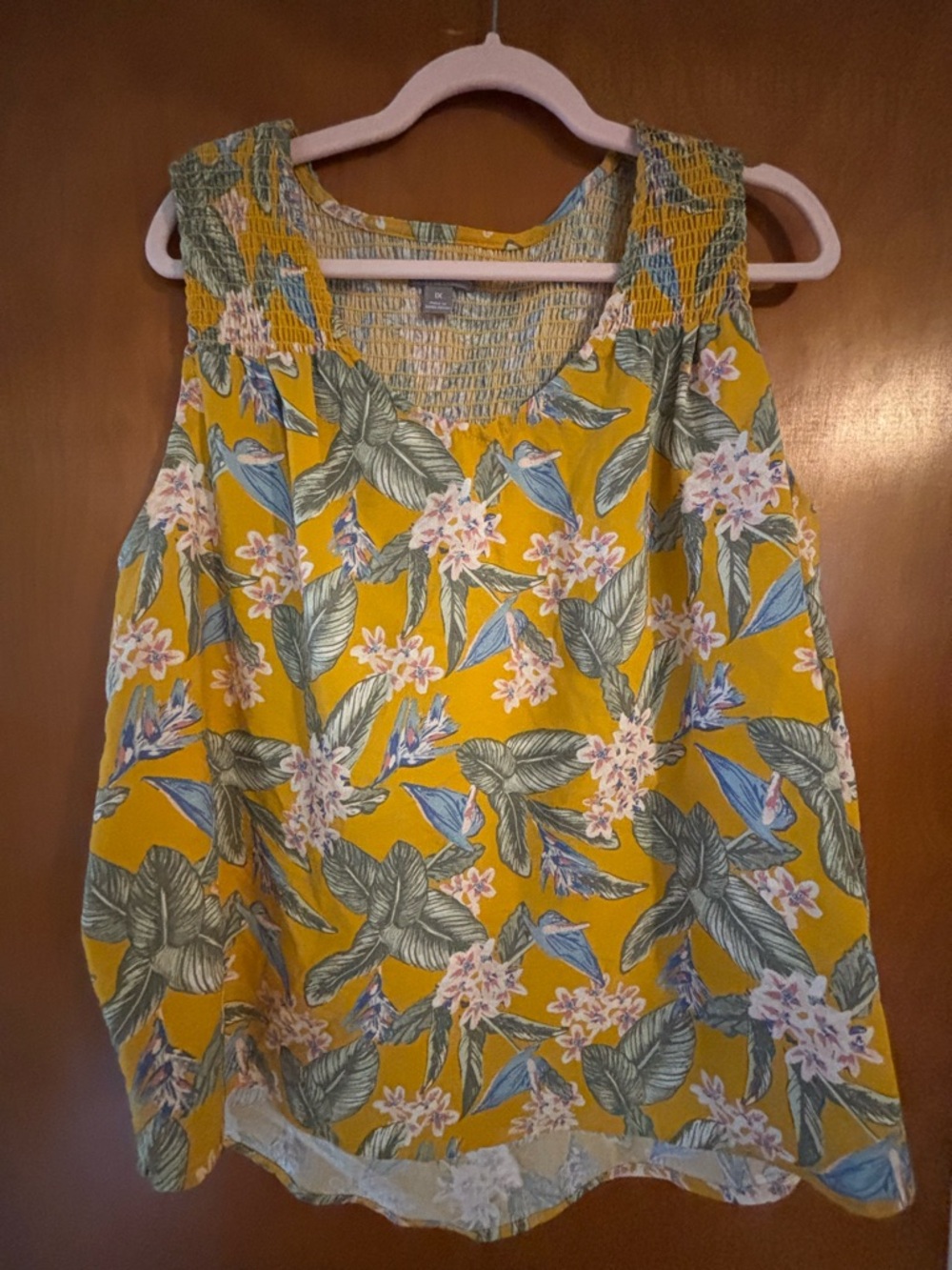 Falls Creek Yellow Floral Smocked Tank Top